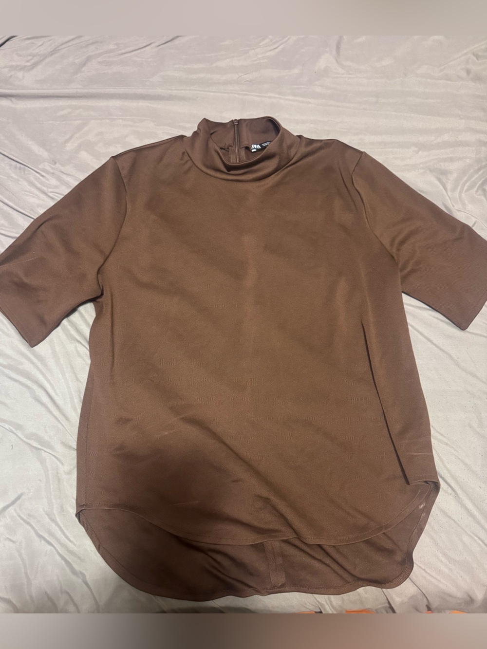 Zara Chocolate Brown Ribbed Short Sleeve Top